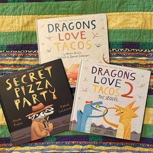 THREE pack of books: Dragons Love Tacos 1 and 2, Secret Pizza Party